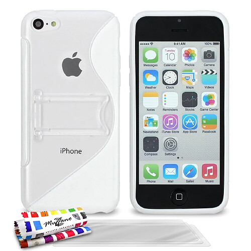 Muzzano Coque + 3 Films APPLE IPHONE 5C ""S Avec Pied"" Blanc