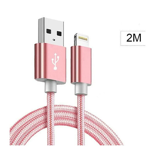 Little Boutik Cable Metal Nylon Renforce Chargeur USB Couleur Rose pour IPhone Longueur 2m Tréssé Compatible IPhone 5s 6 6S 7 8 X Xr Little