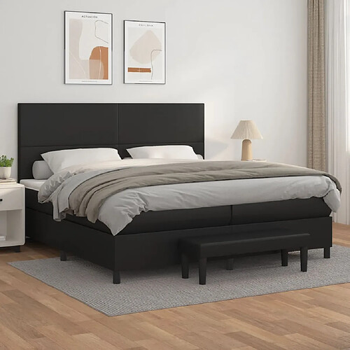 vidaXL Sommier à lattes de lit avec matelas Noir 200x200 cm Similicuir