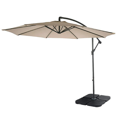 Decoshop26 Parasol déporté protection solaire Ø 3m inclinable polyester/acier 11kg beige sable avec support 04_0000947