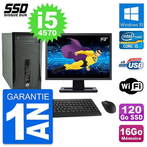 PC Tour HP 400 G1 Ecran 19" Intel i5-4570 RAM 16Go SSD 120Go Windows 10 Wifi · Occasion