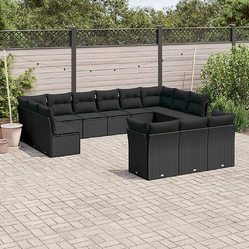 vidaXL Salon de jardin avec coussins 13 pcs noir résine tressée