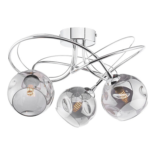 Lumière Plafonnier semi-encastré à 3 ampoules, chrome poli, verre fumé