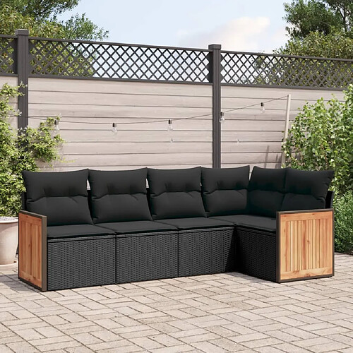 vidaXL Salon de jardin 5 pcs avec coussins noir résine tressée