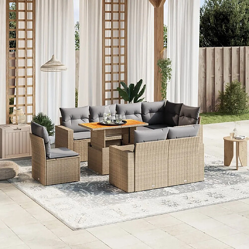 vidaXL Salon de jardin avec coussins 9 pcs beige résine tressée