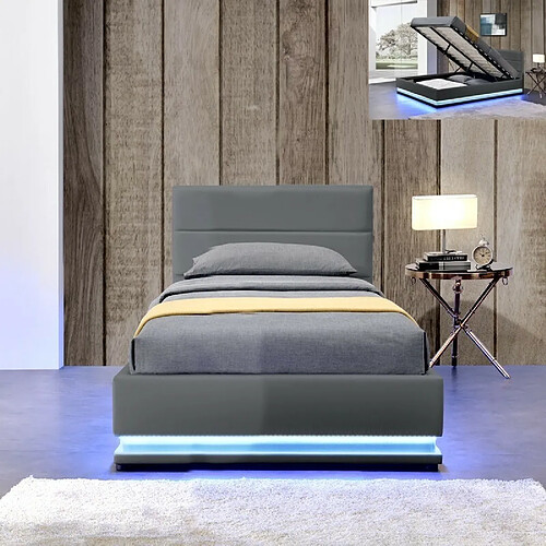 Meubler Design Lit Led Avec Coffre De Rangement Ava - Gris - 90x190