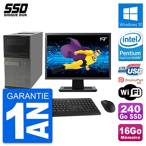 PC Tour Dell 9010 Ecran 19" Intel G630 RAM 16Go SSD 240Go Windows 10 Wifi · Occasion