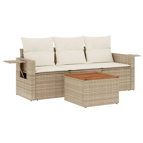 Maison Chic Salon de jardin avec coussins 4 pcs | Ensemble de Table et chaises | Mobilier d'Extérieur beige résine tressée -GKD56963