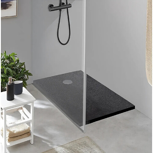 OCEANIC Receveur de douche en résine - Rectangulaire - 140x90x3,5 cm - Gris anthracite - Bonde de vidage et pieds inclus - Mo...