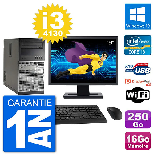 PC Tour Dell 7020 Ecran 19" Intel i3-4130 RAM 16Go Disque 250Go Windows 10 Wifi · Occasion