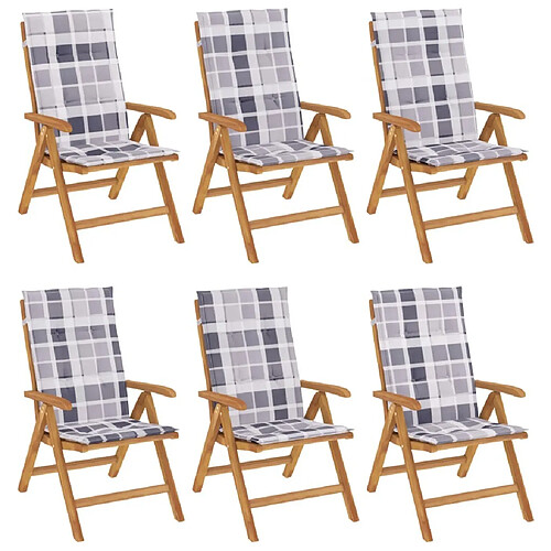 Maison Chic Lot de 6 Chaises de jardin inclinables,Fauteuil d'extérieur et coussins bois teck -MN87277