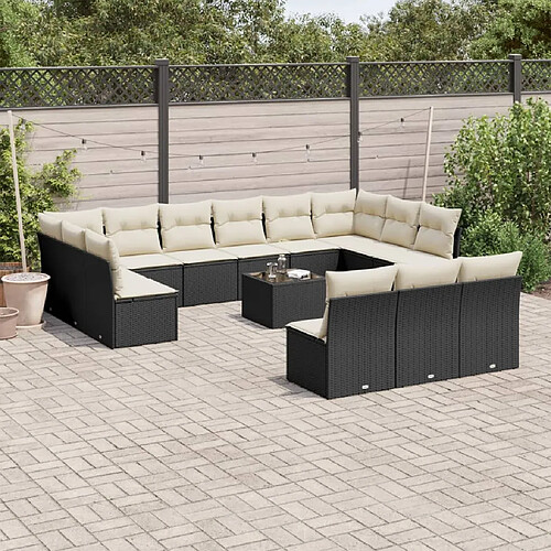 vidaXL Salon de jardin avec coussins 14 pcs noir résine tressée