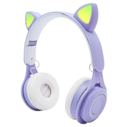 Universal Casque oreille chat casque bluetooth, LED carte sans fil légère casque enfant violet