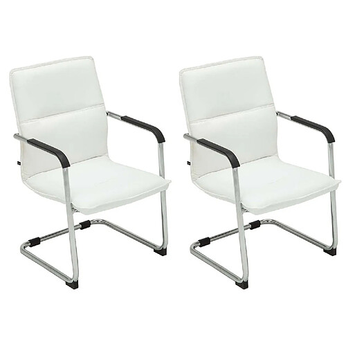 Decoshop26 Lot de 2 fauteuils de bureau chaises visiteur avec accoudoirs en PVC blanc et métal chromé 10_0001887