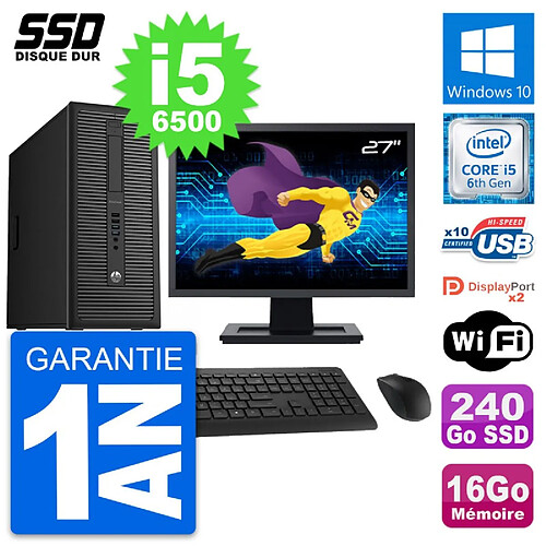 PC Tour HP EliteDesk 800 G2 Ecran 27" i5-6500 RAM 16Go SSD 240Go Windows 10 Wifi · Occasion