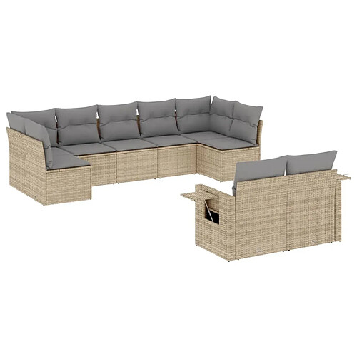 Maison Chic Salon de jardin avec coussins 9 pcs, Ensemble Tables et chaises de jardin, beige résine tressée -GKD494510