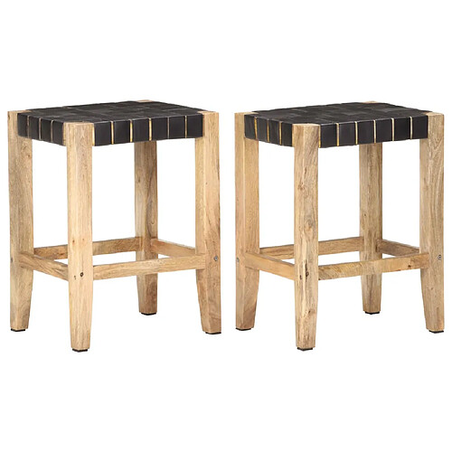 vidaXL Tabourets de bar lot de 2 cuir véritable manguier 46x36x60 cm