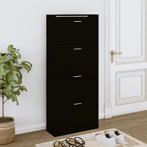 vidaXL Armoire à chaussures Noir 63x24x147 cm Bois d'ingénierie