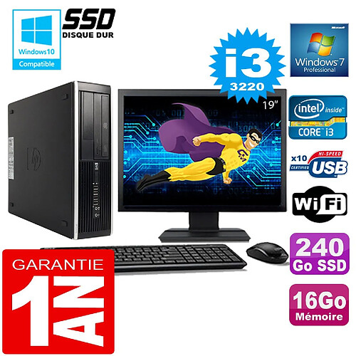 PC HP Compaq 8300 SFF Core I3-3220 Ram 16Go Disque 240 Go SSD Wifi W7 Ecran 19" · Occasion