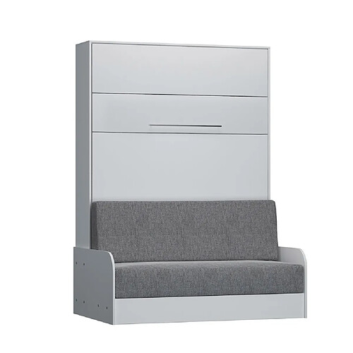 Inside 75 Armoire lit escamotable KOMPACT VIARDO SOFA canapé accoudoirs blanc mat tissu gris couchage 140*200 cm