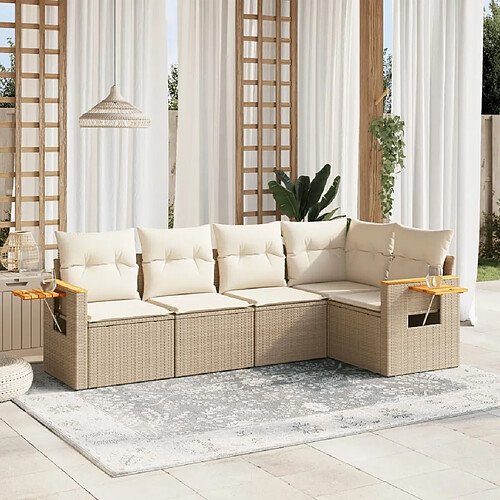 vidaXL Salon de jardin avec coussins 5 pcs beige résine tressée