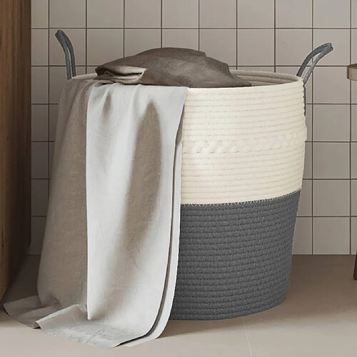 vidaXL Panier de rangement gris et blanc Ø43x38 cm coton