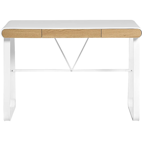 Pegane Bureau en MDF laqué papier blanc avec pieds en métal, table de travail - Longueur 110 x Profondeur 55 x Hauteur 76 cm