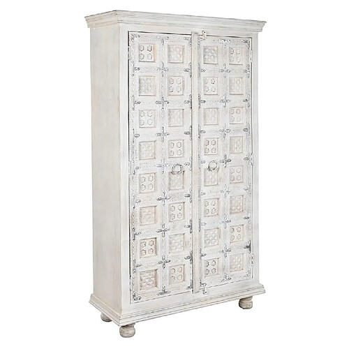 Pegane Armoire de rangement en bois sculpté coloris blanc vieilli - Longueur 100 x Profondeur 40 x Hauteur 180 cm