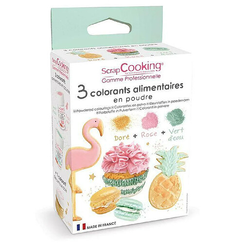 Scrapcooking 3 colorants alimentaires rose poudré, vert d'eau, doré 3 x 5 g