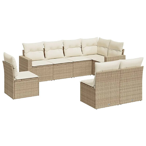 Maison Chic Salon de jardin avec coussins 8 pcs | Ensemble de Table et chaises | Mobilier d'Extérieur beige résine tressée -GKD12476