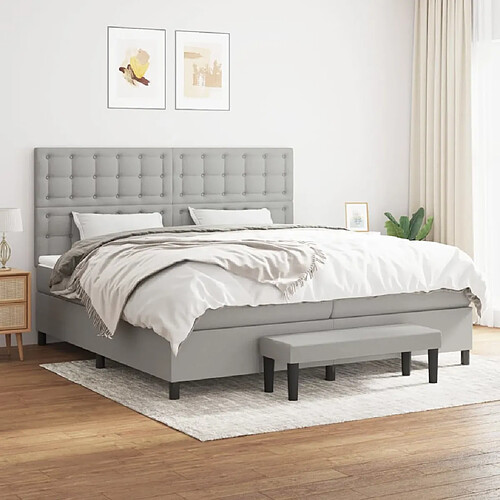 vidaXL Sommier à lattes de lit avec matelas Gris clair 200x200cm Tissu