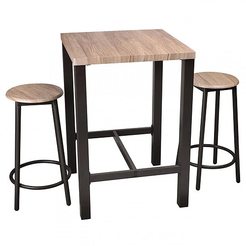 Ensemble de table de bar carrée 60 x 60 x 86 cm + 2 tabourets en bois struture en métal noir repose-pieds D30x62 cm+Urban Living