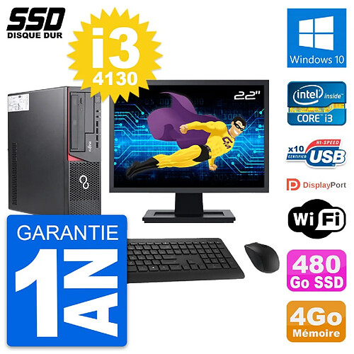 PC Fujitsu E720 E85+ DT Ecran 22" Core i3-4130 RAM 4Go SSD 480Go Windows 10 Wifi · Occasion