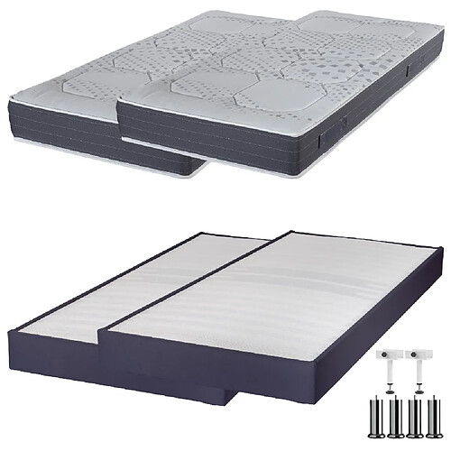 Ebac Matelas + Sommier Omega Volcan 2x80x200 Myriade - H. 21 cm - Soutien équilibré