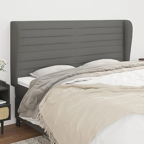 Maison Chic Tête de lit scandinave avec oreilles,meuble de chambre Gris foncé 183x23x118/128 cm Tissu -MN10517