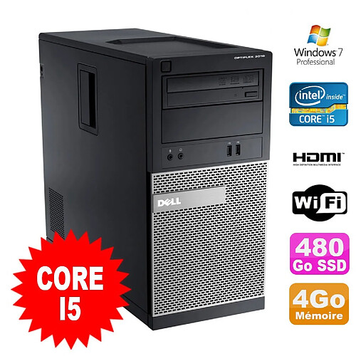 PC Tour DELL Optiplex 3010 MT Intel I5-2400 Graveur 4Go 480Go SSD HDMI Wifi W7 · Occasion