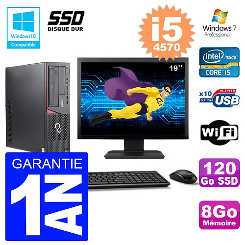 PC Fujitsu Esprimo E720 E85+ DT Ecran 19'' i5-4570 RAM 8Go 120 Go SSD Wifi W7 · Occasion