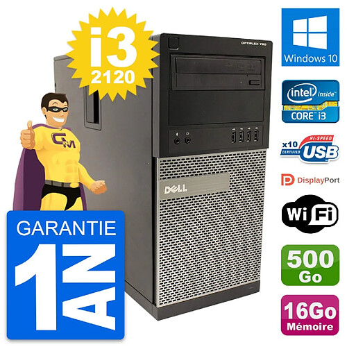 PC Tour Dell OptiPlex 790 MT Intel i3-2120 RAM 16Go Disque 500Go Windows 10 Wifi · Occasion