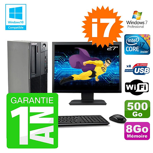 PC Lenovo M91p SFF Intel I7-2600 8Go Disque 500Go Graveur Wifi W7 Ecran 27" · Occasion