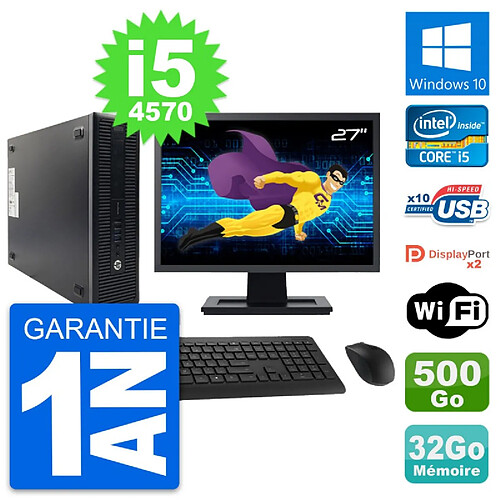 PC HP 600 G1 SFF Ecran 27" Intel i5-4570 RAM 32Go Disque 500Go Windows 10 Wifi · Occasion