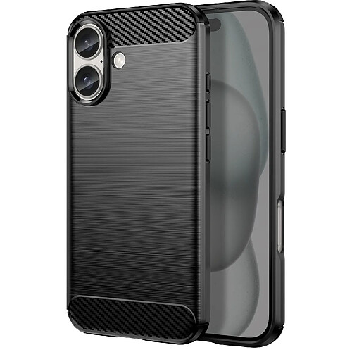 Avizar Coque pour iPhone 16 Antichoc Design Carbone Brossé Noir