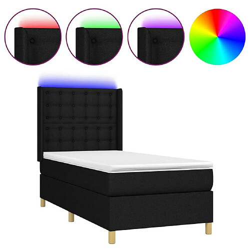 Maison Chic Lit adulte- Lit + matelas + LED,Sommier à lattes de lit matelas et LED Noir 90x200 cm Tissu -GKD92994