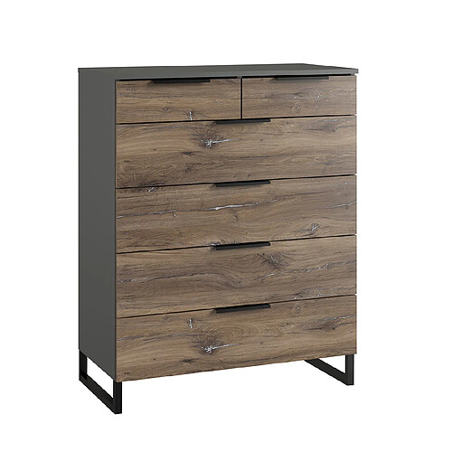 Pegane Commode meuble de rangement coloris imitation chêne /graphite - Longueur 81 x Hauteur 102 x Profondeur 41 cm