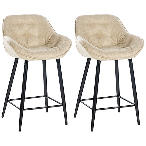 Decoshop26 Lot de 2 tabourets de bar chaises hautes assise effet capitonnée en tissu crème et métal noir 10_0004167