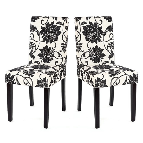 Decoshop26 Lot de 2 chaises de salle à manger en tissu imprimé blanc&noir pieds foncés CDS04022