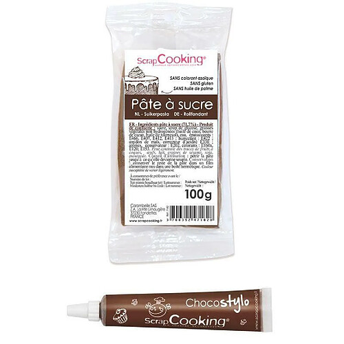 Scrapcooking Stylo chocolat + Pâte à sucre marron 100 g