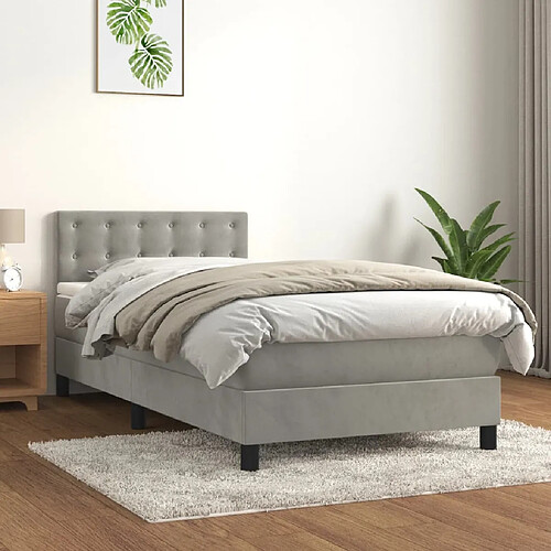 vidaXL Sommier à lattes de lit et matelas Gris clair 90x190 cm Velours