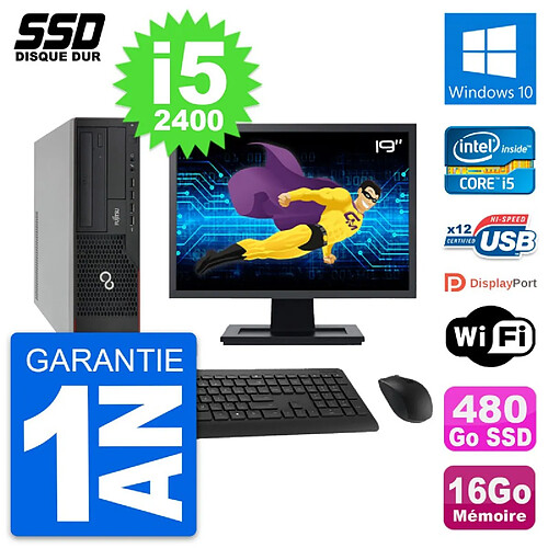 PC Fujitsu E910 DT Ecran 19" Intel i5-2400 RAM 16Go SSD 480Go Windows 10 Wifi · Occasion