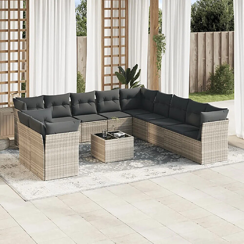 vidaXL Salon de jardin avec coussins 12 pcs gris clair résine tressée