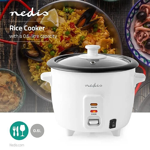 NEDIS Cuiseur à Riz 300 W 0,6 L Blanc PANIER CUIT VAPEUR